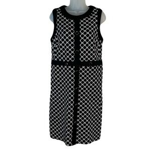Talbots Petite Sheath Dress Sz 12P Geometric Print Black Ponte Office Event NWOT